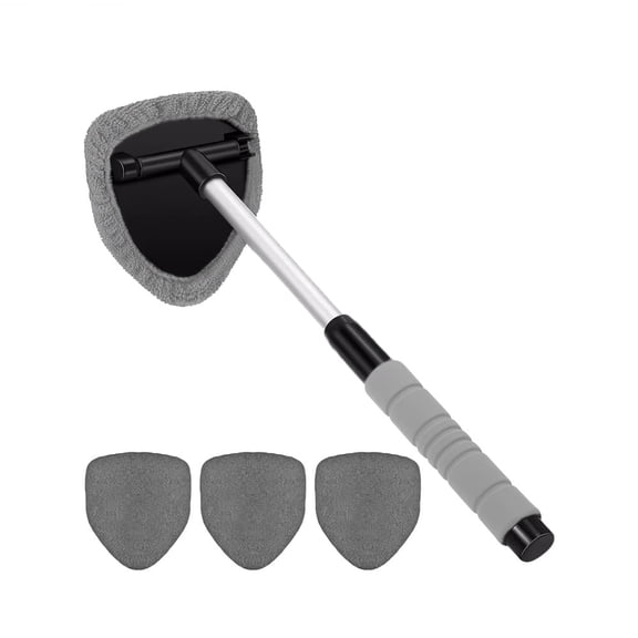 Windshield Cleaner Tool with 180 Rotating Head, Car Window Cleaner Tool with Extendable Handle and 4 Reusable Microfiber Covers, Car Window Cleaner for Interior & Exterior Glass, Gray
