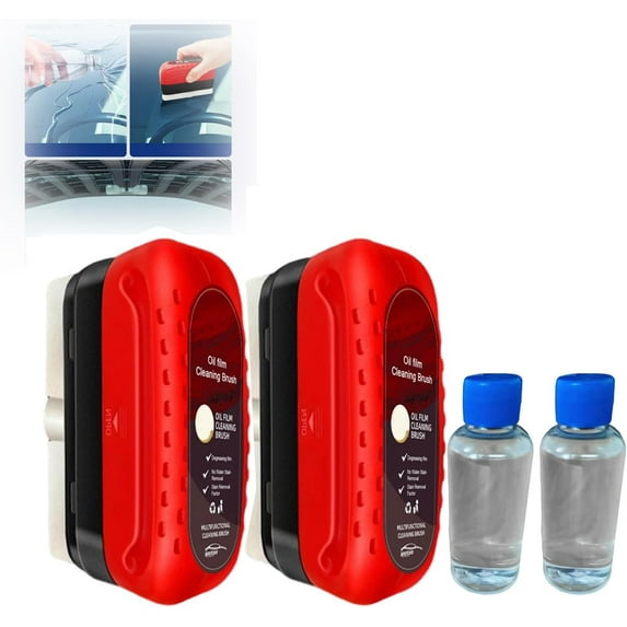 Windshield Cleaner Tool - Car Glass Oil Film Cleaner with Reusable Foam Sprayer, Versatile Effective Glass Cleaning Brush