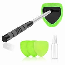 Windshield Cleaner Tool, Car Interior Cleaning Brush Kit with Extendable Handle, 4 Microfiber Towel Pads, Auto Glass Wiper for Car Detailing, Windshield, Trucks, SUVs, RVs, and Home Windows, Green