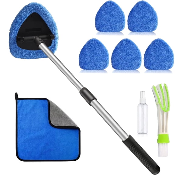 jQMUHL Windshield Cleaner Tool,Car Interior Detailing Cleaning Kit with Extendable Handle 15.9"-21", Auto Glass Wiper Brush Kit for Cars