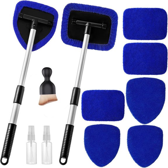 Windshield Cleaner Tool  Car Interior Window Cleaning Kit with Extendable Handle & 4 Microfiber Pads, Auto Washing Brush for Car, Trucks, SUVs, RVs & Home Windows