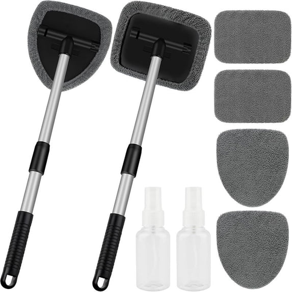 Windshield Cleaner Tool Car Interior Window Cleaning Kit with Extendable Handle & 4 Microfiber Pads, Auto Washing Brush for Car, Trucks, SUVs, RVs & Home Windows