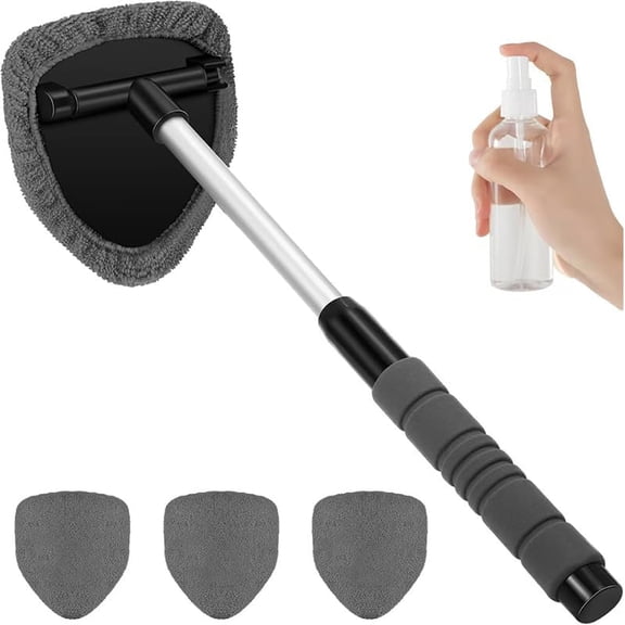 Windshield Cleaner Tool, Microfiber Car Window Cleaner with 4 Reusable and Washable Microfiber Pads and Extendable Handle,for Car Truck Home Window