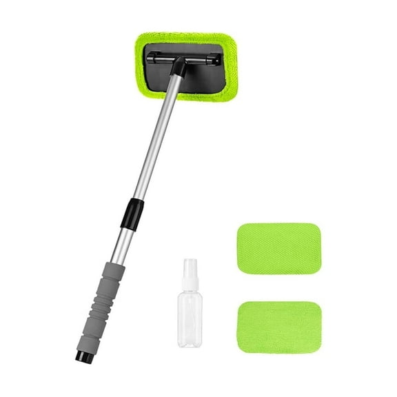 Windshield Cleaner Tool with Microfiber Cloth - 22in Windshield Glass Cleaning Tool with Extendable Handle,Reusable Microfiber Cloth for Car Interior & Exterior,Streak-Free Auto Glass Cleaner (Green)
