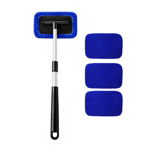Windshield Cleaning Brush, Telescopic Window Cleaner Wand with 3 Replacement Pads for Auto Windows