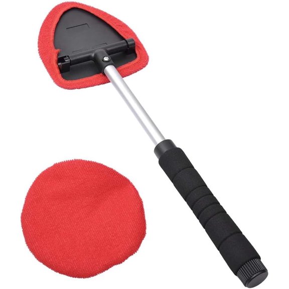 Windshield Cleaning Tool, Car Cleaner Tool with Inside Extendable Handle, Window Cleaner Brush Kit Auto Glass Wiper for Windshield with 2 Microfiber Towel Pads Home Windows, Trucks, SUV & RV