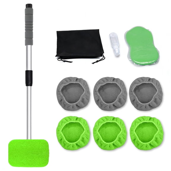 10 in 1 Windshield Cleaning Kit Extendable Handle Windshield Cleaning Tool with Reusable Microfiber Pads, Automotive Cleaners (27 inch)