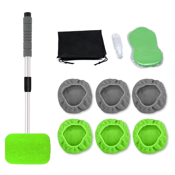 10 in 1 Windshield Cleaning Tool Set Extendable Handle Reusable Microfiber Pads Exterior Auto Glass Cleaner (22 inch)