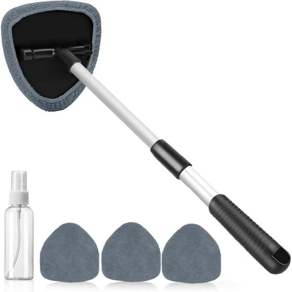 Windshield Cleaning Tool, Car Window Cleaner Windshield Cleaner with 4 Reusable and Washable Microfiber Pads and Extendable Handle Auto Inside Glass Wiper Kit (Green)