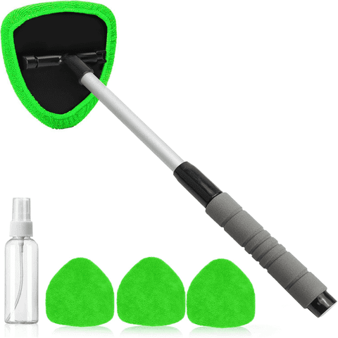 Windshield Cleaning Tool, Car Window Cleaner with 3 Reusable Microfiber Pads & Extendable Handle, 180° Swivel Head Auto Glass Wiper Kit for Cars  SUVs