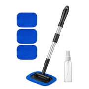Windshield Cleaning Tool, Car Window Cleaner Windshield Cleaner with 4 Reusable and Washable Microfiber Pads and Extendable Handle Auto Inside Glass Wiper Kit