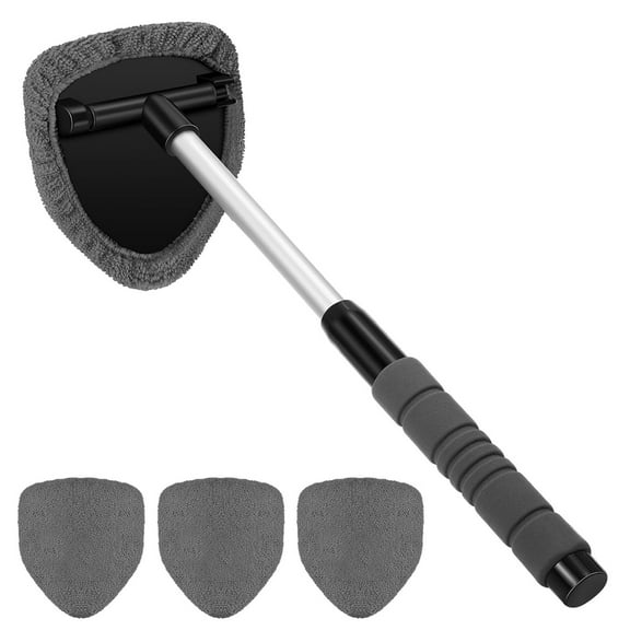 Windshield Cleaning Tool, Ongmies Car Window Cleaner, Car Windshield Cleaner Kit - Extendable 15.9"-21" Handle, 4 Microfiber Pads, Auto Glass Brush