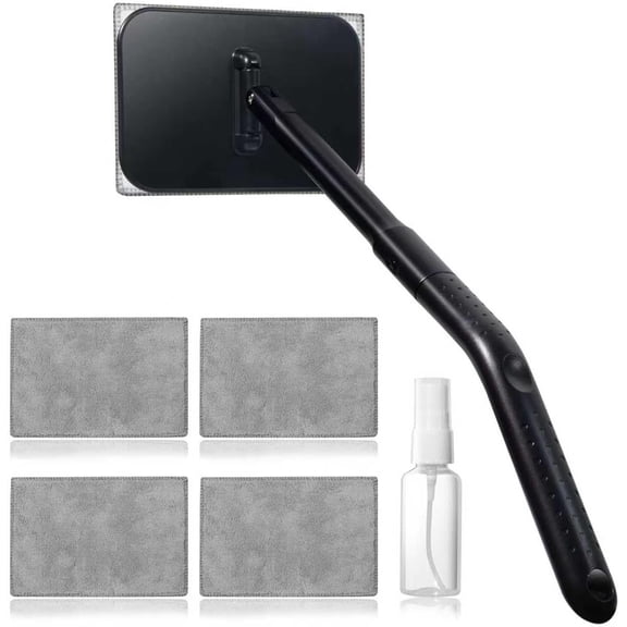 Windshield Cleaning Tool, Window Cleaning Wash Kit with 4  Microfiber Pads and 1  Bottle,Extendable Long Handle Glass Wiper Cleaning Kit for  Glass, , SUVs, RVs,