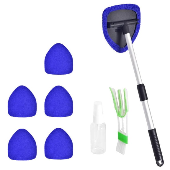 Windshield Cleaning Tool with Extendable Handle, Inside Windshield Cleaner with 5 Washable Pads, Car Glass Wiper Tool for Auto Interior