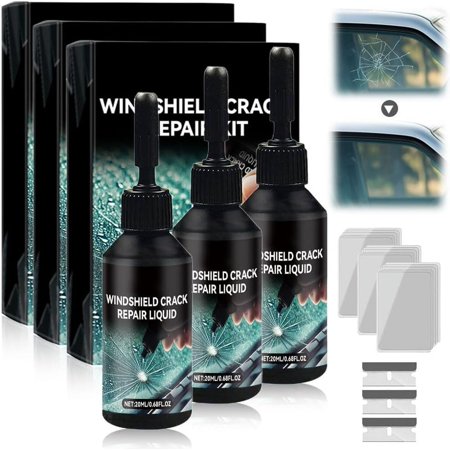 Windshield Crack Repair Kit, 2025 Upgrade Glass Repair Liquid for Cracks, Premium Windshield Repair Kit for Chips and Cracks, Quick Fix Windshield & Glass Repair Tools (3PC)