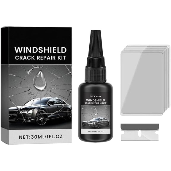 Windshield Crack Repair Kit, 2026 New Advanced Formula Quick Fix with 30ml Glass Repair Liquid 1 Blade 5 Curing Films, Universal Cracks Gone Glass Repair Kit