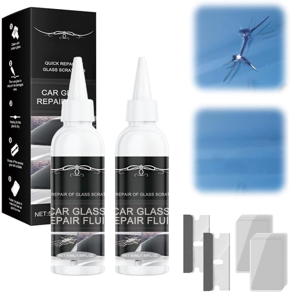 Windshield Crack Repair Kit, 2026 Upgraded Car Windshield Chips and Cracks Glass Repair Fluid Kit for Fix Windows, Mirrors, Glasses, Glass Repair Tools (Medium 50ml 2Pcs)