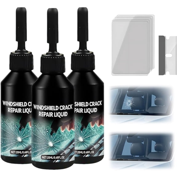 Windshield Crack Repair Kit for Chips and Cracks, Glass Repair Liquid Glue for Car Window, Automotive Windshield Chip Repair Kit for Window, Mirrors, Glass (3PC)
