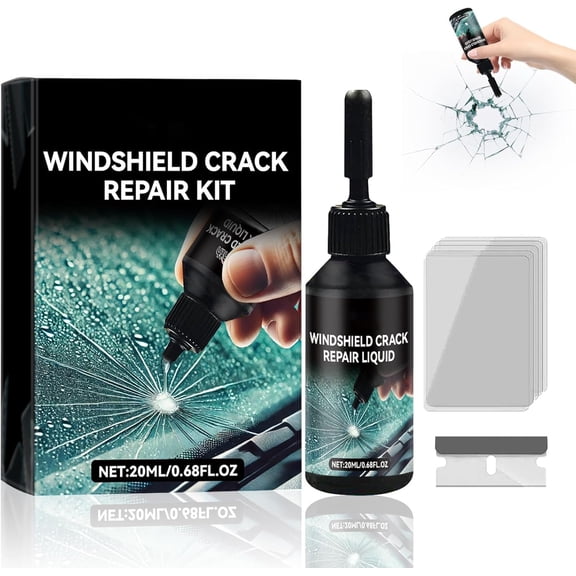 Windshield Crack Repair Kit, DIY Windshield Crack & Chip Repair, Clear Invisible Repair for Chips & Cracks Fast UV Curing, Invisible Finish - Stop Spreading Damage