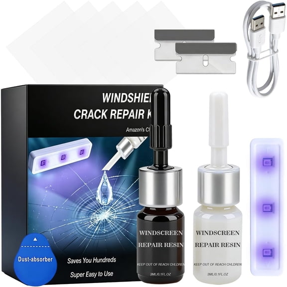 Windshield Crack Repair Kit, Windshield Repair Kit, Rock Chip Repair Kit Windshield, Windshield Repair Kit for Chips and Cracks, Windshield Chip Repair Kit, Curing Unit with USB-C Port