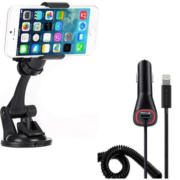 Windshield Dash Car Mount w Adapter Power Quick Charger for iPhone XS Max XR X 8 PLUS 7 Plus 6S Plus 6 Plus