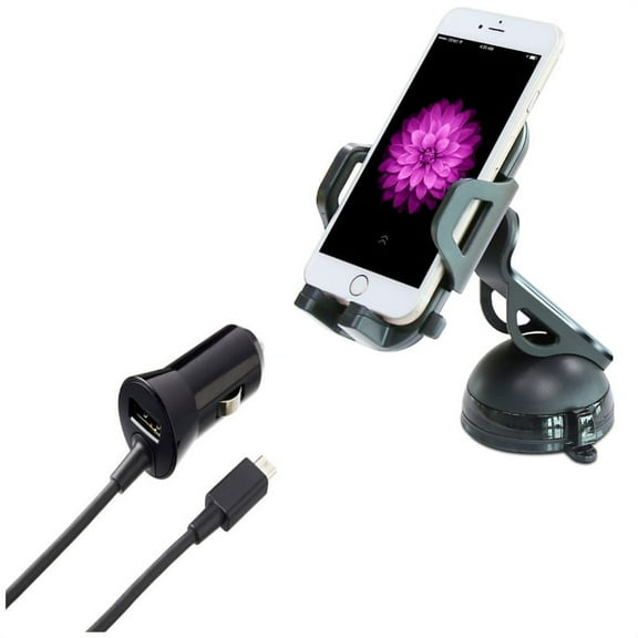 Windshield Dash Car Mount w Micro-USB 1.8A Charger for Alcatel REVVL, Dawn, Jitterbug Smart 2, 1x Evolve - ASUS ZenFone Max Plus M1 5Q 3 Max - BLU S1, Vivo XL4 XI, Studio X8 HD, Pure View