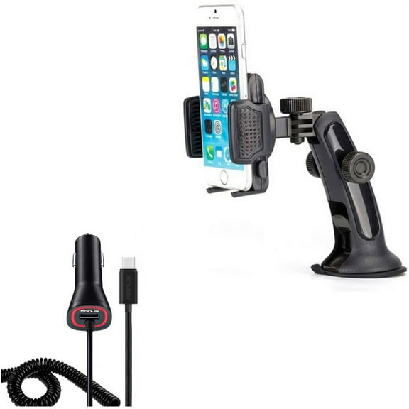 Windshield Dash Car Mount w Power Type-C Quick Charger G2Q for RED Hydrogen One - Samsung Galaxy S9 Plus, S8+ S8, active S10e S10 Plus 5G Note 9 8 A9 A50 - Sonim XP8 XP3 - Sony Xperia XZs XZ3