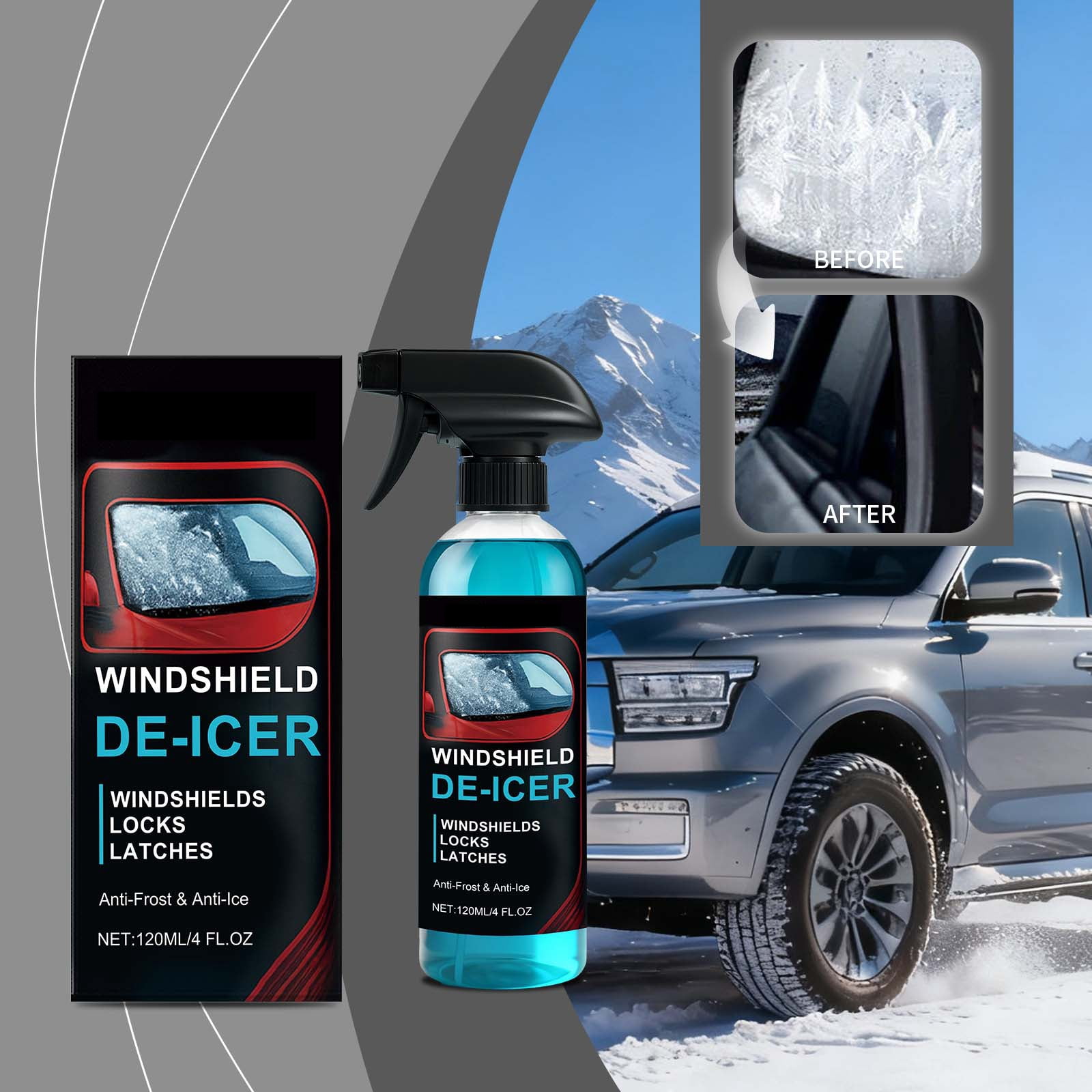 Ice Off Windshield De-Icer Spray, 4 oz Fast Acting Ice and Frost Remover for ...