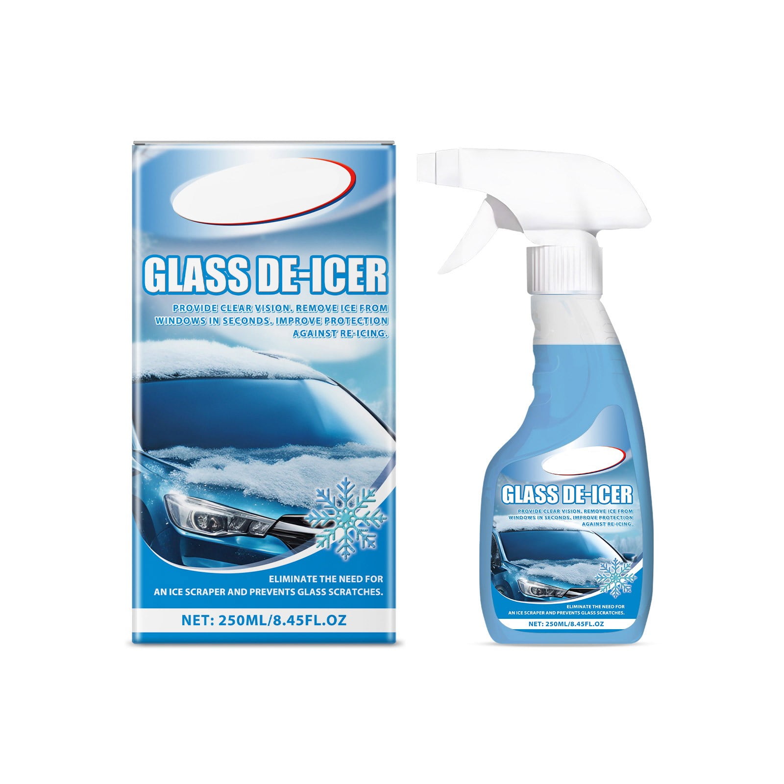 Windshield De-Icer Spray, Instantly Melts Ice \u0026 Winter Frost for Car Windshields, Windows, Mirrors, Key Locks \u0026 Latches, Snow Melting Defrost Liquid for Car Window Cleaner, 8.5fl oz Spray