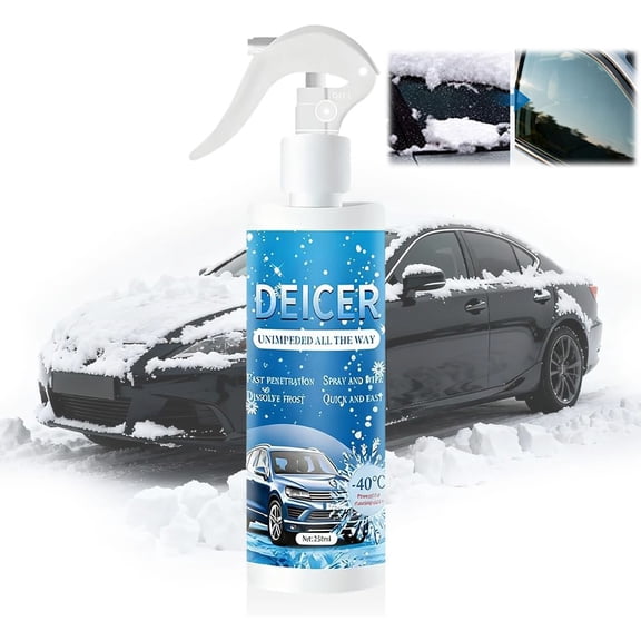 Windshield De-Icer Spray and Scraper Tool, Fast Acting Car Window Defroster for Ice Snow Removal (-40C) 250ml, for Removing Snow Frost on Windows, Mirrors, Locks and Headlights (1 Pc)