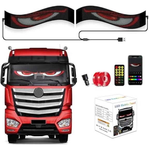 Windshield Eyes Animated LED Decor - Lightride 24x5 Inch Black Flexible LED Panel for Cars, Trucks, and SUVs, Programmable Eye Lights,Commercial signs$$Other