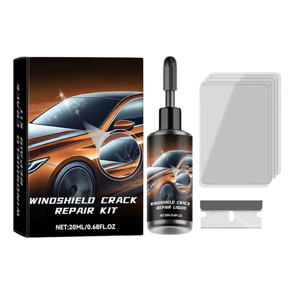 Windshield Glass Repair Kit, 20ml Resin Fluid for Chips Cracks on Auto Glass Car Window, with Blade and Curing Film