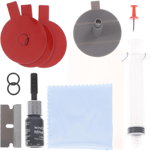 Windshield Glass Repair Kit for Car Window Chip Scratch Star and Half-Moon Cracks, Auto Glass Repair Tool with Red Resin for Automotive Wind Screen Restoration