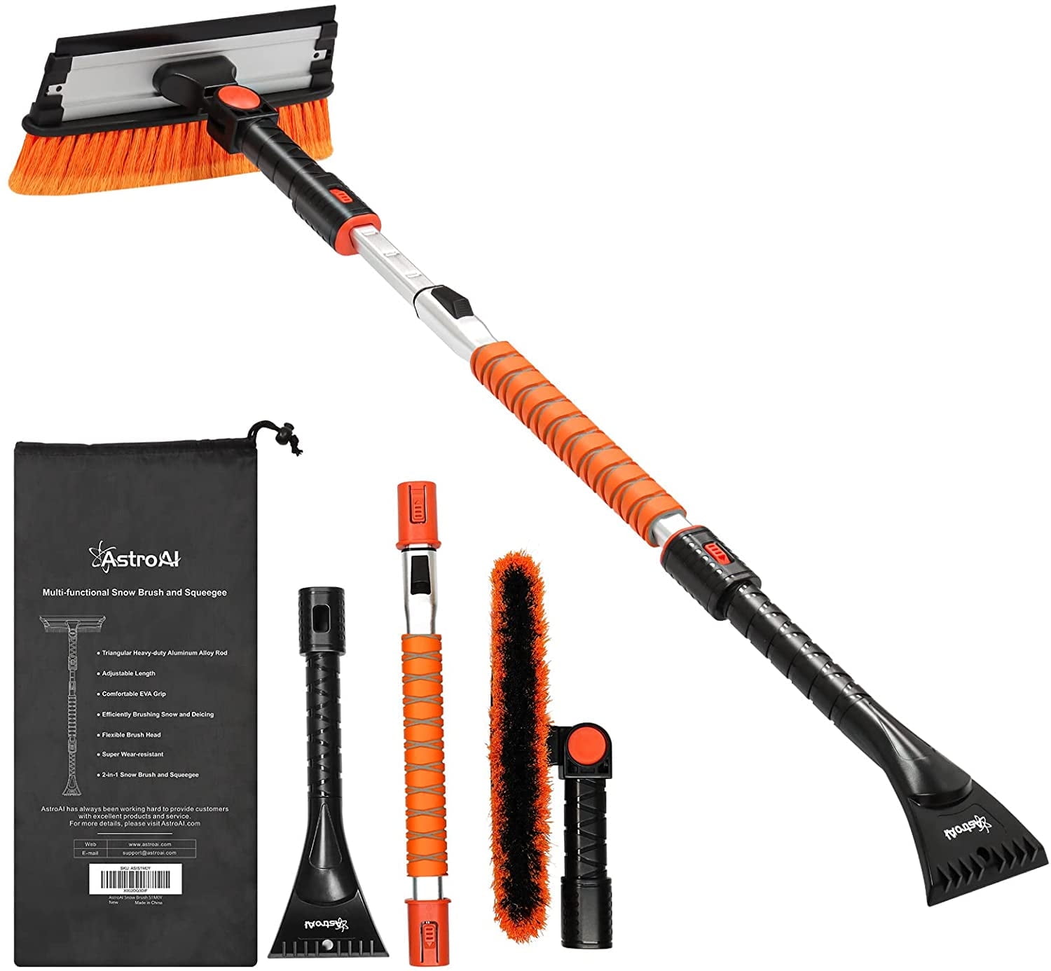 "AstroAI Snow Brush and Ice Scraper for Car Windshield, Window and Trucks, Extendable 47.2"" with Squeegee, Orange"