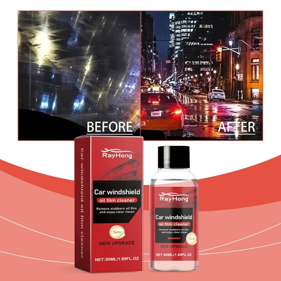 Windshield Oil Film Remover for Hazy Glass and Night Glare, Streak-Free Concentrated Cleaner Dissolves Grease and Grime on Windshields Side Windows Mirrors, Enhances Driving Visibility in Rain