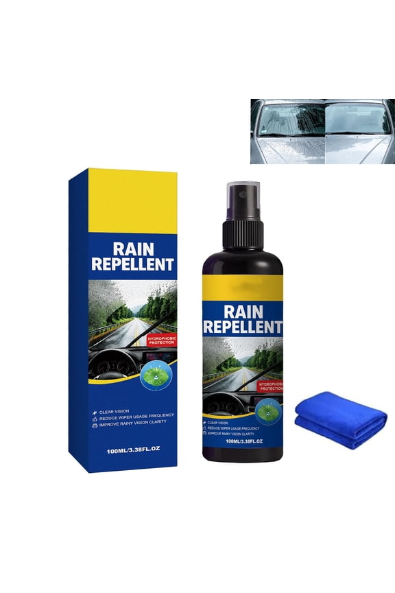 Windshield Rain Repellent Spray, 100ML Hydrophobic Glass Water Repellent Spray, For Auto Windshields, Mirrors, And Windows, Multi-Surface Waterproof Cleaner