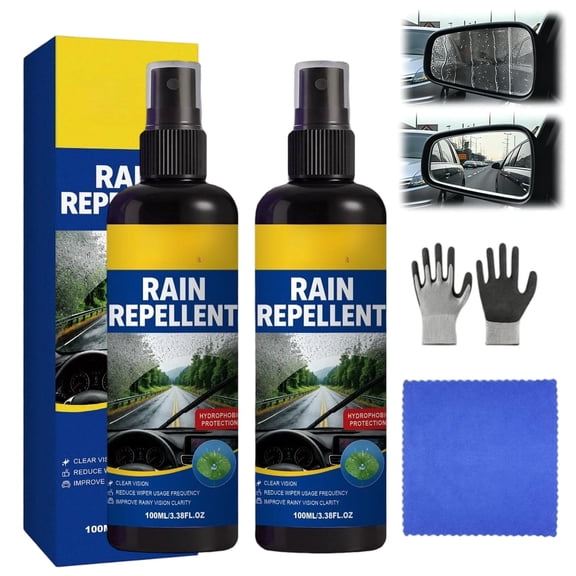 Windshield Rain Repellent Spray, Car Glass Cleaner Free Window Cleaner Spray for Interior & Exterior Auto Glass, Multi-Surface Waterproof Cleaner for Car Windows, Mirrors & Shower Glass(2Pcs)