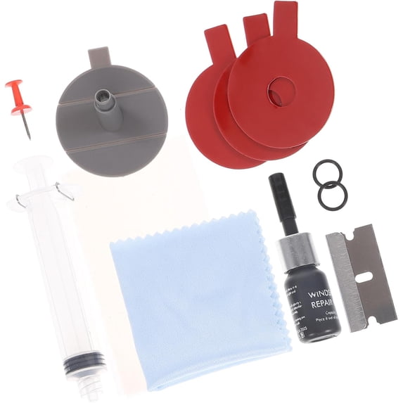 Windshield Repair Kit for Car Glass Cracks Chip and Scratch Repair Tool Red Auto Glass Crack Kit for Star-Shaped Half-Moon and Long Professional Car Windshield Chip