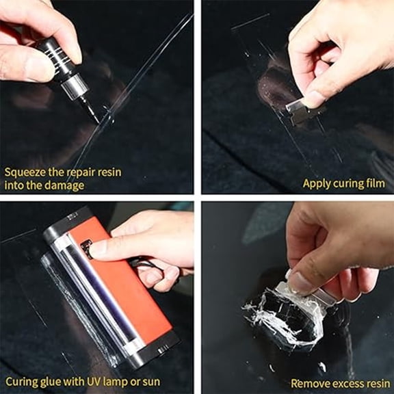 Windshield Repair Resin Kit Automotive Glass Crack Repair Liquid DIY Car Chip Fix Fluid with Repair Film Fixing Strips Sunlight Curing 30mm Crack Capacity Durable