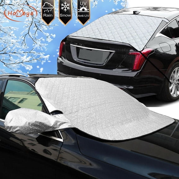 Windshield Snow Cover Magnetic Car Shade Ice Frost Removal Protector With Mirror Cover and Windproof Straps Winter Summer Universal Fit, Front and Rear Cover Set