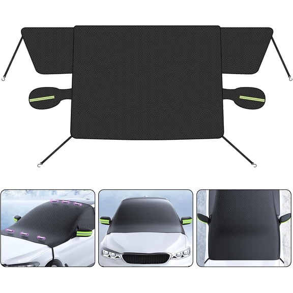 Windshield Snow Cover with Magnetic Edges, 102.36 x 44.88 Inch, Fits Most Cars, Green and Black, for Ice Snow and Sun
