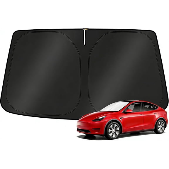 Windshield Sun Shade for 2017-2026 Tesla Model Y/Model 3 Sunshade Accessories (Fit 2025-2026 Model Y Juniper / 2024 Model 3 Highland) Upgraded Foldable Sunshade, Blocks UV Rays Keep Car Cool