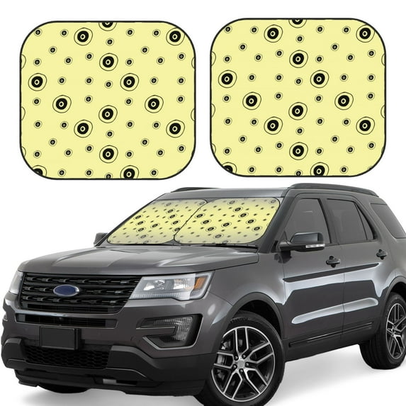 Windshield Sun Shade, Abstract Yellow Circles Foldable Car Sun Shade Windshield For Front, 2 Pieces