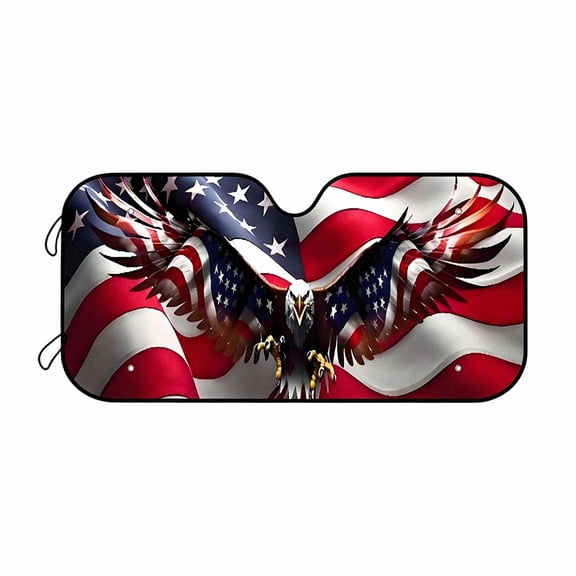 Windshield Sun Shade, American Eagle Flag USA Patriotic Design - Folding Car Front Window Sunshade for Cars SUV Trucks, Keep The Vehicle Cool Multicolor