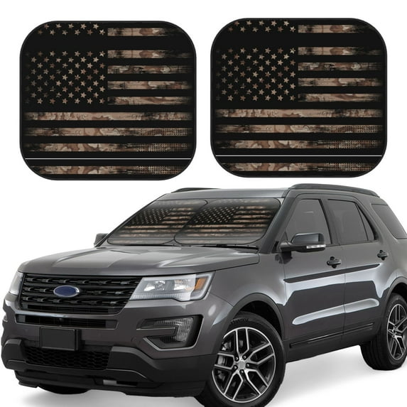 Windshield Sun Shade, American Flag with Desert Camouflage Foldable Car Sun Shade Windshield for Front, 2 Pieces