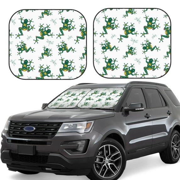 Windshield Sun Shade, Artistic Cute Frog Dragonfly Foldable Car Sun Shade Windshield For Front, 2 Pieces