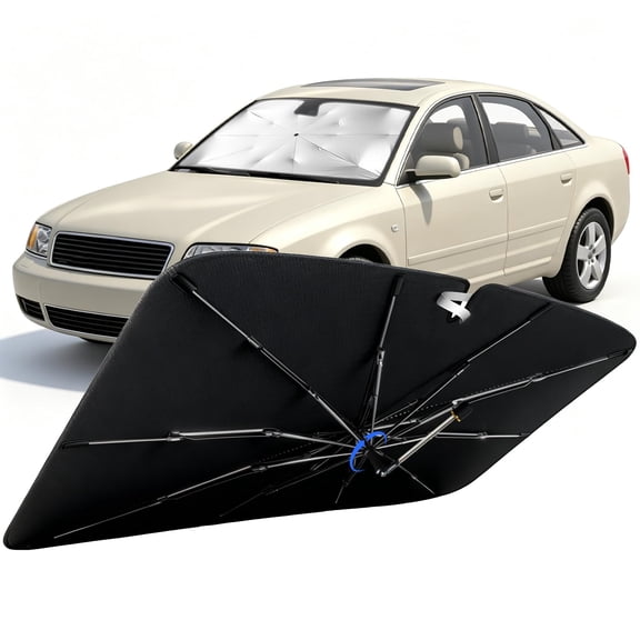 Windshield Sun Shade for Audi A6 1995-2004 with 360° Rotating Shaft, Custom Fit Umbrella Sunshade for UV Blocking, Interior Heat Protection, Easy Storage