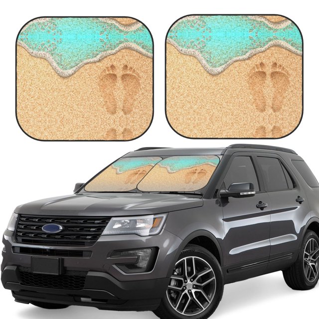 Windshield Sun Shade, Beach Footprint Foldable Car Sun Shade Windshield