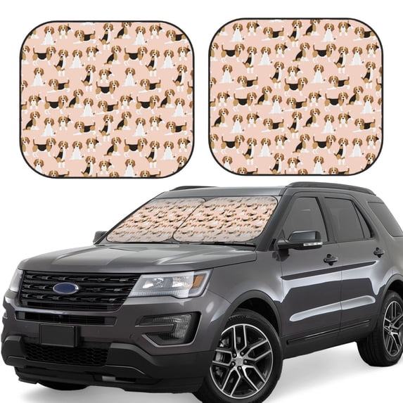 Windshield Sun Shade, Beagle Dog On Brown Foldable Car Sun Shade Windshield For Front, 2 Pieces