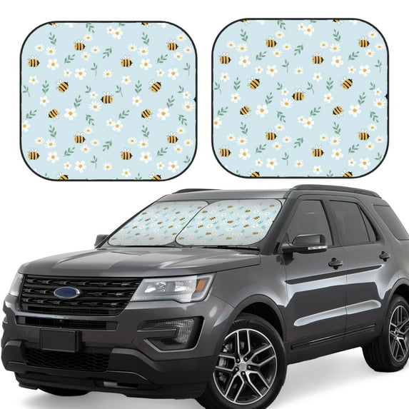 Windshield Sun Shade, Bee Flower A Foldable Car Sun Shade Windshield For Front, 2 Pieces